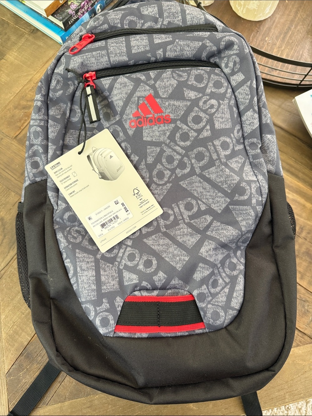 adidas Men's Grey LogoBackpack with Red Accents